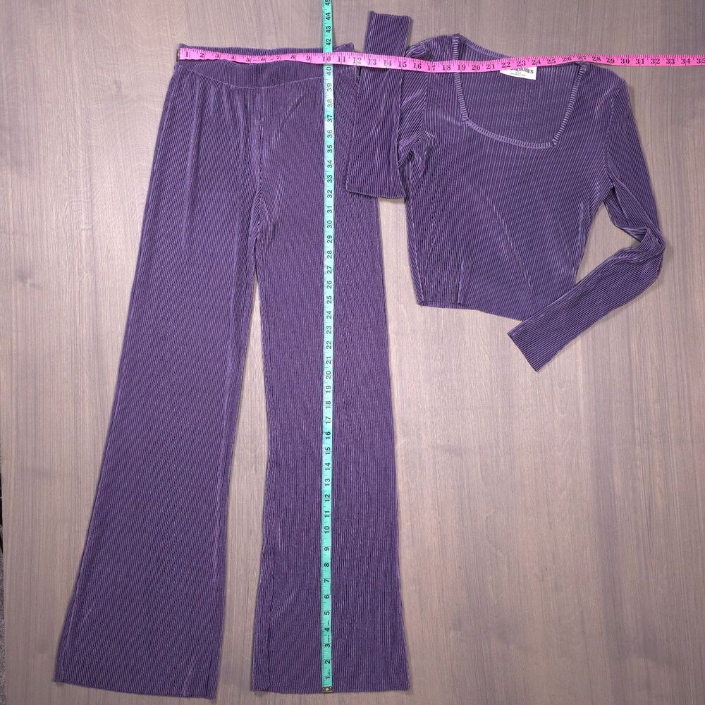 No Boundaries Purple Plisse Velvet Ribbed 2-Piece Pant Set Top Wide Leg XS - Picture 2 of 9